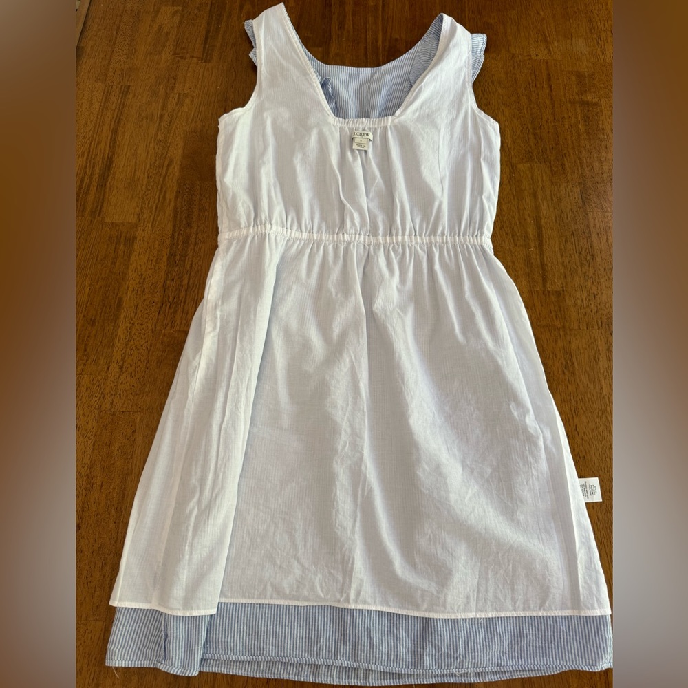 J. Crew Ruffle Sleeveless Linen Cotton Dress SZ 6 Blue White Stripes - Picture 12 of 16